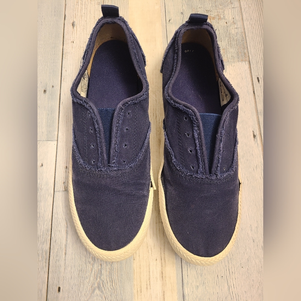 Sperry Navy Canvas Slip-On Sneakers with Off-White Sole